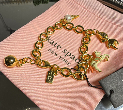 Kate Spade New York Gold Tone Cable Chain Bracelet Enamel Animal Dangle