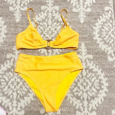 Cupshe Yellow Bikini High Waisted Bottoms with Triangle Top NWT Size Large