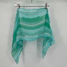 Vera Neumann Silk Chiffon Scarf Vintage Signed Sheer Striped Aqua Green