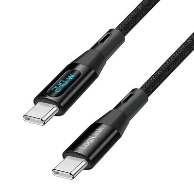 USB-C Kabel 2m USB C 240W E-Mark Chip Ladeleistung Anzeige Display Nylon schwarz