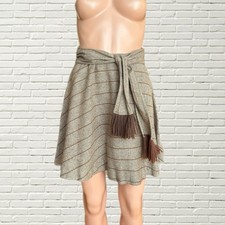 Vintage 70s Mini Skirt - Brown Striped Wool Skirt Fringe Belt - Boho Hippie
