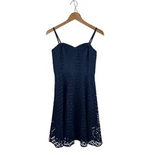 NWT Ann Taylor Navy Eyelet Fit & Flare Dress 2P