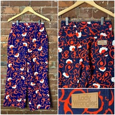 1970's Ladies LADY WRANGLER Red White Blue Floral Denim Jeans Wide Leg
