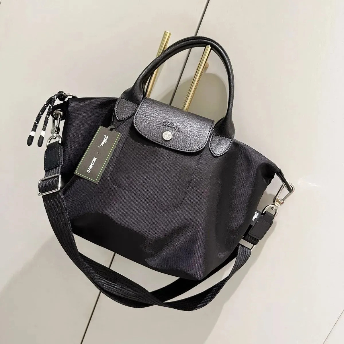 LONGCHAMP Le Pliage Energy Top Handle Bag Black leather handbag