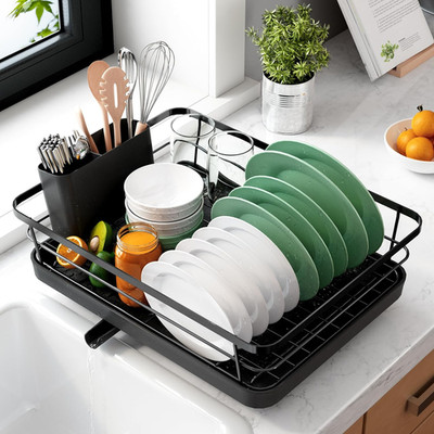 Escurridor platos acero inoxidable cocina organizacion con porta cubiertos negro