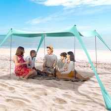 Family Beach Tent Canopy Sun Shade, Pop Up Grande Beach Tent Sun Shelter Stab...