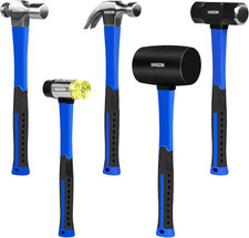 Paquete de 5 martillos, mazo de goma 32 oz, mazo de doble cara 22 oz, martillo de garra de 16 oz,