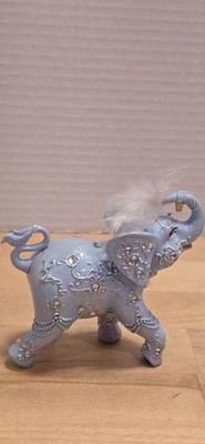 Hamilton Collection Blue Elephant Figurine Rhinestone Beaded Feather Gift Decor