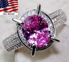 4CT Treated Pink Sapphire  Topaz 925 Sterling Silver Ring Sz 8 IB1-1