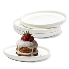  Appetizer Plate, Set of White Plates, Elegant Raised Rim Bone 6.5 Inch 4