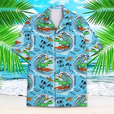 Dinosaur Surfing Hawaiian Shirt Blue