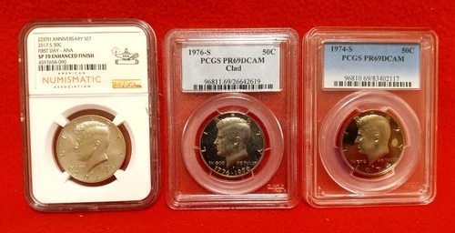 2017 S 225th Anniversary SP70, 1976S PCGS PR69DCAM Clad and 1974S PCGS PR69DCAM