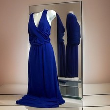 Poof Couture Dress Womens M Crisscross Maxi Electric Blue Long Slit Glamcore