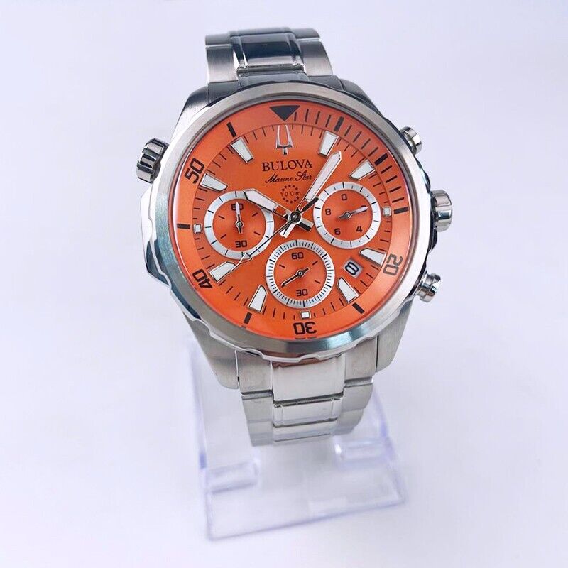 Classic Bulova Orange Marine Star Tone Stainless Steel Men Classic Bulova Orange Marine Star Tone Stainless Steel Men
