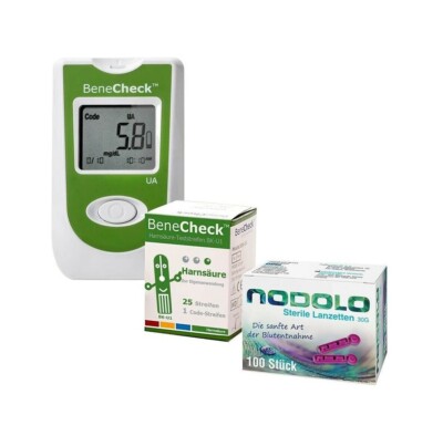 BeneCheck Premium Harnsäure-Messgerät mit 35 Teststreifen ink 100 Stechhilfen