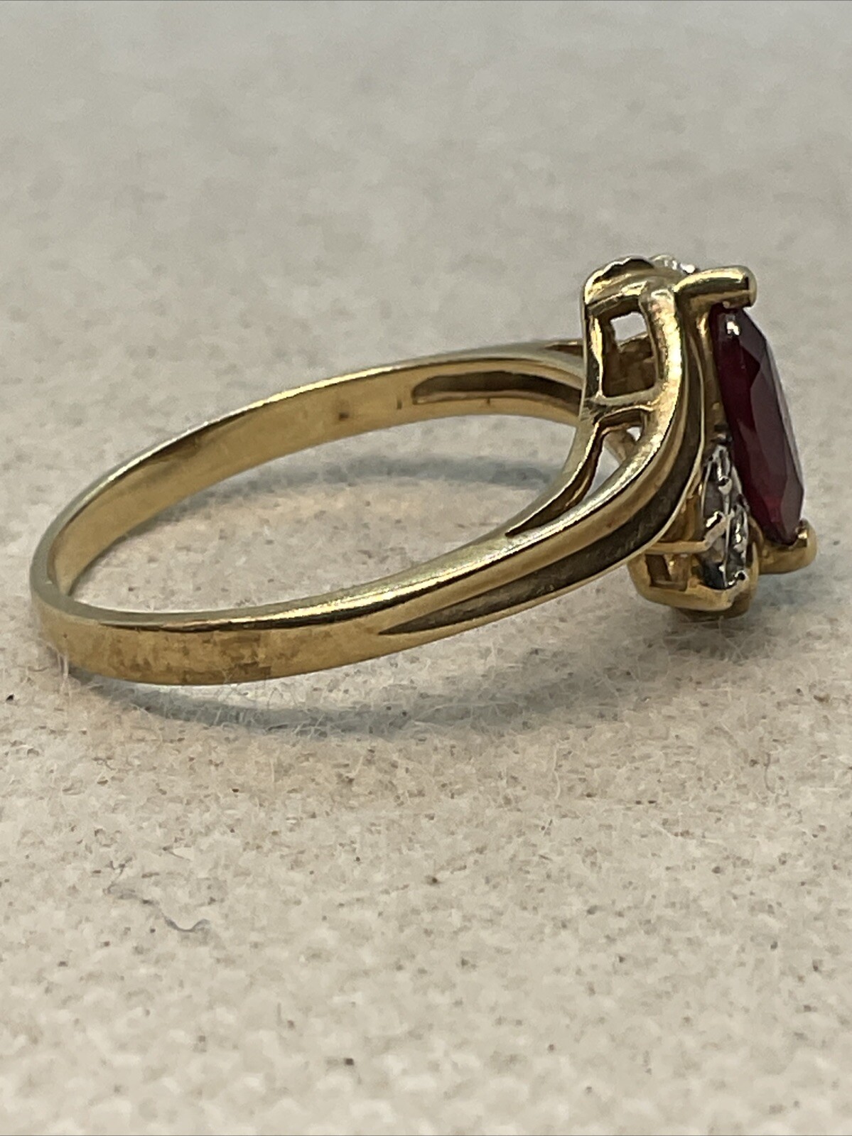 CASUAL Solid 10K Yellow Gold Created Ruby & Diamo… - image 7