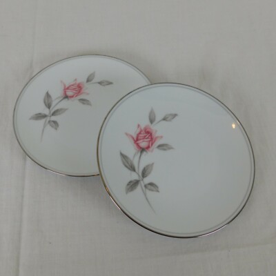 Set of 2 Noritake Rosemarie 6 3/8'' Bread Butter Plate Coupe Pink Rose Platinum