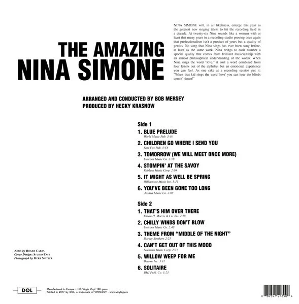 Nina Simone The Amazing nina simone 180 Gram Vinyl LP [New & Sealed] - Image 2 of 3
