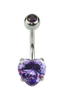 Heart Surgical Steel Prong Belly Button Ring Navel Naval Set Tanzanite