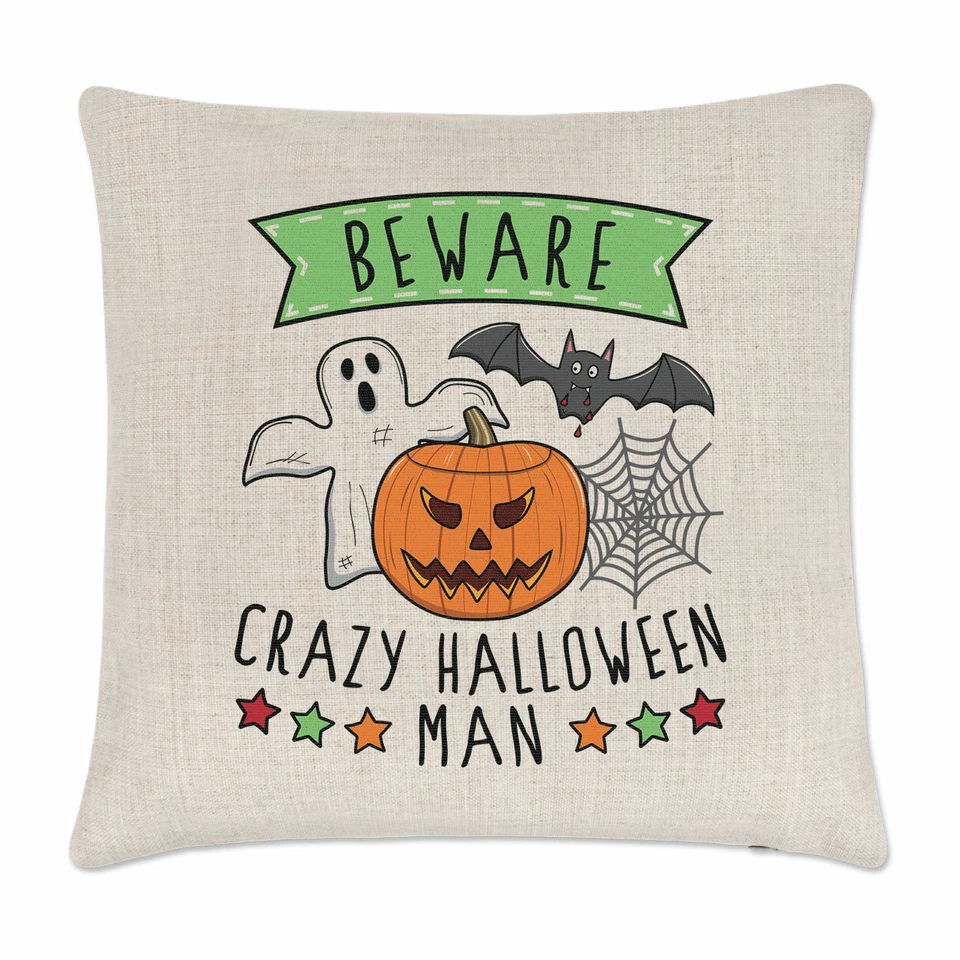 Attention Fou Halloween Homme Coussin Housse Oreiller Papa Pères Jour Boyfriend - Photo 1/1