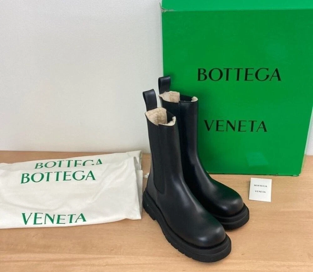 Bottega Veneta Tire Platform Lug Sole Chelsea Shearling Boots EU 42/US 9  $1700