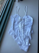 Vintage Bridal White Lace Lingerie Bodysuit Size M