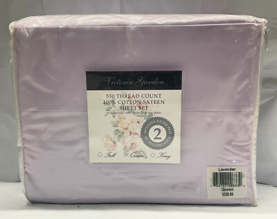 Victoria Garden Queen Sheet Set 6 Piece, 100% Cotton Sateen 550 TC Lavender, New