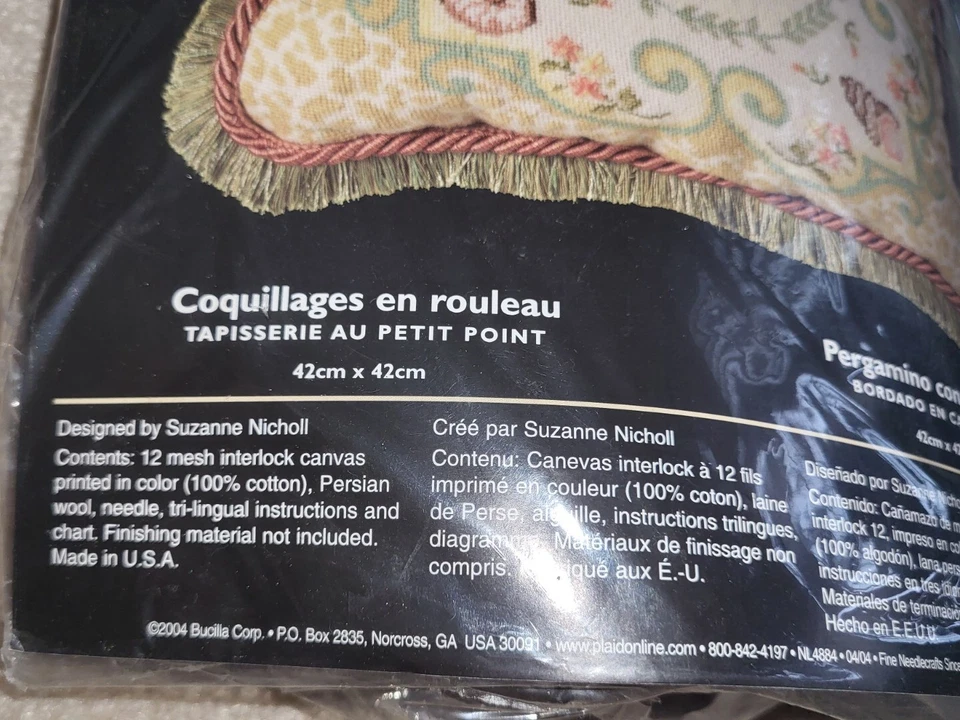 Bucilla Seaside Seashells In Scroll Needlepoint Kit Suzanne Nicholl Wool Yarn - Image 4 of 4