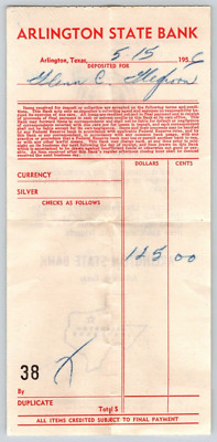 Arlington TX Arlington State Bank Receipt Vintage Collectible