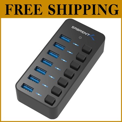 High-Speed 36W USB 3.0 Hub Perfect for Desktops & Laptops - Black Glamor Design