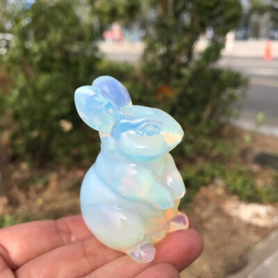 1pc White Opalite rabbit Quartz Skull Crystal Energy Reiki Healing Gem  decor