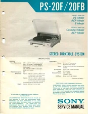 Sony Model PS-20F/20FB Stereo System Turntable Service Manual