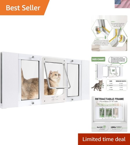 Weatherproof Pet Door for Windows, Magnetic Closure & 4 Locking Mechanisms