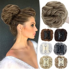 Natural Clip on in Messy Bun Hair Piece Extension Hair Claw Clip Updo 6in Black