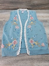 Koret Women’s Vintage Crochet Lace Floral Sweater Vest Size Small