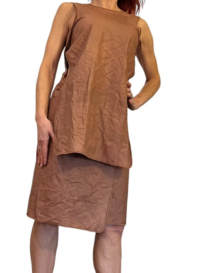 Vestido Delantal Reed Krakoff Cuero Cordero En Capas, Marrón Claro 0 Foto 3 de 4