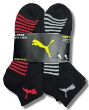 PUMA SOCKS MEN'S - QUARTER CUT - BLISS 253 - BLACK RED - LARGE 10-13 PACK 6 XX