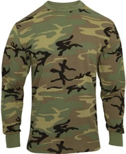 Woodland Camouflage Washed Vintage Stylish Look Tactical Long Sleeve T-Shirt