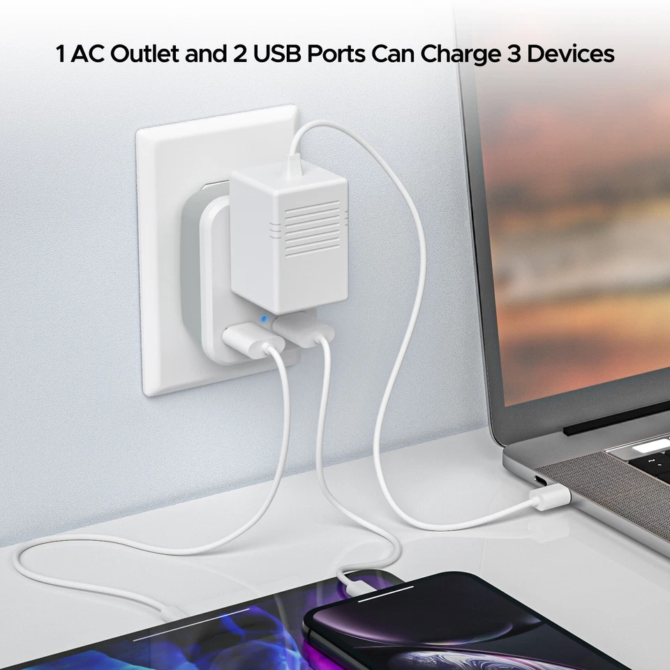 (Paquete de 2) Convertidor adaptador de corriente enchufe de viaje tipo G Reino Unido con 2 puertos de cargador USB Foto 4 de 4