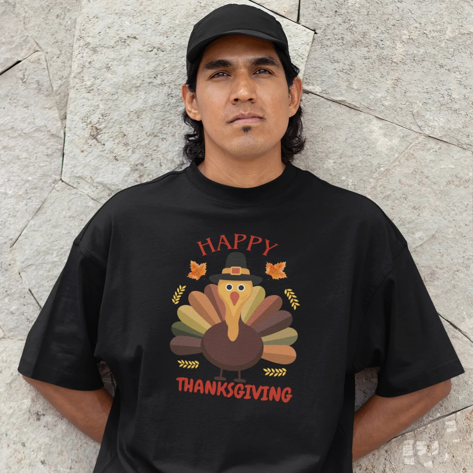 Men Thanksgiving special half sleeve comfort fit round neck T-Shirt.