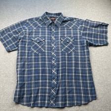 Vintage Wrangler Pearl Snap Short Sleeve Button Down XL Blue And White