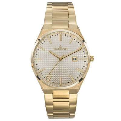 Dugena Men's Wrist Watch 4461145 Date Sapphire Glass Gold Coloured 1 9/16in