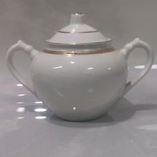 Vintage Imperial Porcelain Dulevo White and Gold Sugar Bowl Soviet USSR