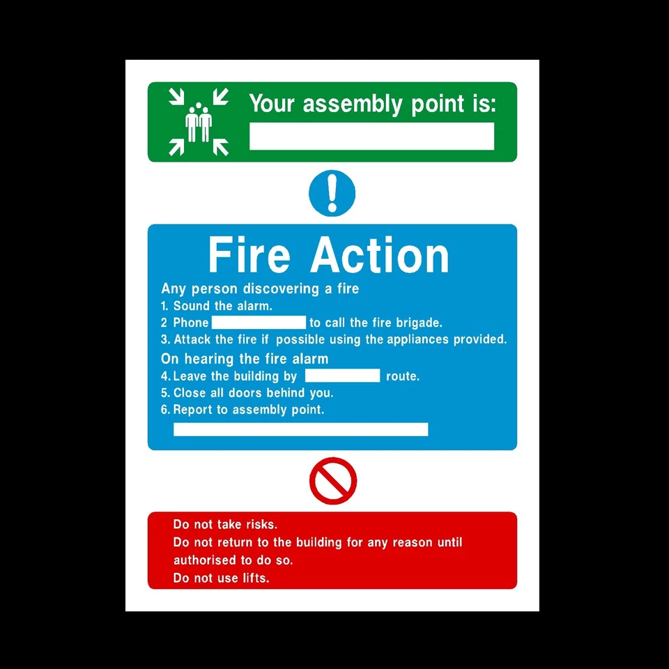 HEALTH&SAFETYDIRECT FIRE ACTION YOUR ASSEMBLY POINT PLASTIC RIGID SIGN 150 x 210mm
