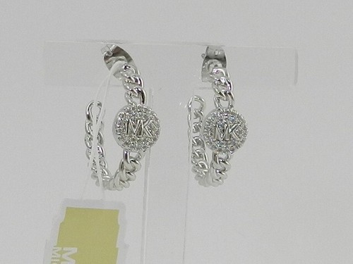 Michael Kors Silver-Tone Brass Pave Charm Hoop Earrings