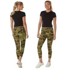 Womens Woodland Camouflage Performance Leggings - Ladies Camo Snug Yoga Pants