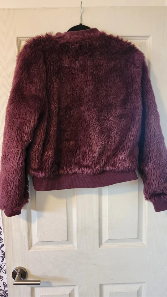 Faux Fur Bomber Burgundy Woman's Jacket Charlotte Russe Size XL - Image 2 of 3