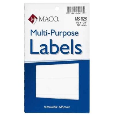 Maco MS828 Multi-Purpose Labels 1/2''X1-3/4'' White 840 Total School Office Home