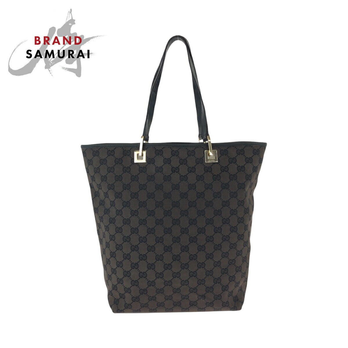 Gucci GG Canvas Tote Bag in Brown & Black with Gold Hardware for Women
