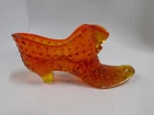 Fenton Hobnail Art Glass Cat Head Shoe Slipper Amberina Orange